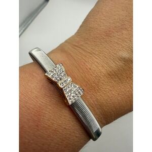 Stainless Steel Rhinestone Bow Cuff Bracelet Coquette Silver Gold Tone